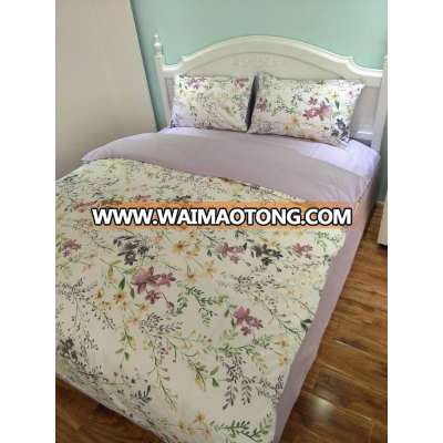 new design 60s sateen plain dyed, flowers printed bedding set, duvet cover set