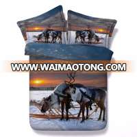 Beautiful Reindeer and Sled in the Snow 3d scenery bedlinen set